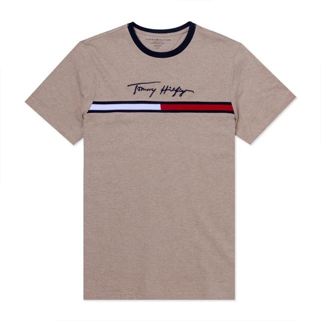 Tommy Hilfiger TOMMY 經典刺繡大Logo圖案短袖T恤-淺咖啡色(平輸品/春夏必備/短T)