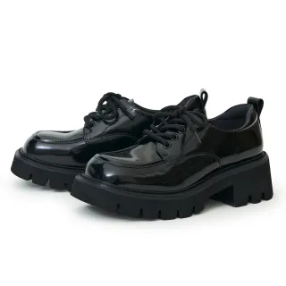 【ORIN】英倫風漆皮綁帶厚底鋸齒德比鞋(黑色)