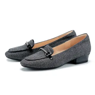 【MAGY】馬銜釦布面拼接牛皮樂福低跟鞋(灰色)