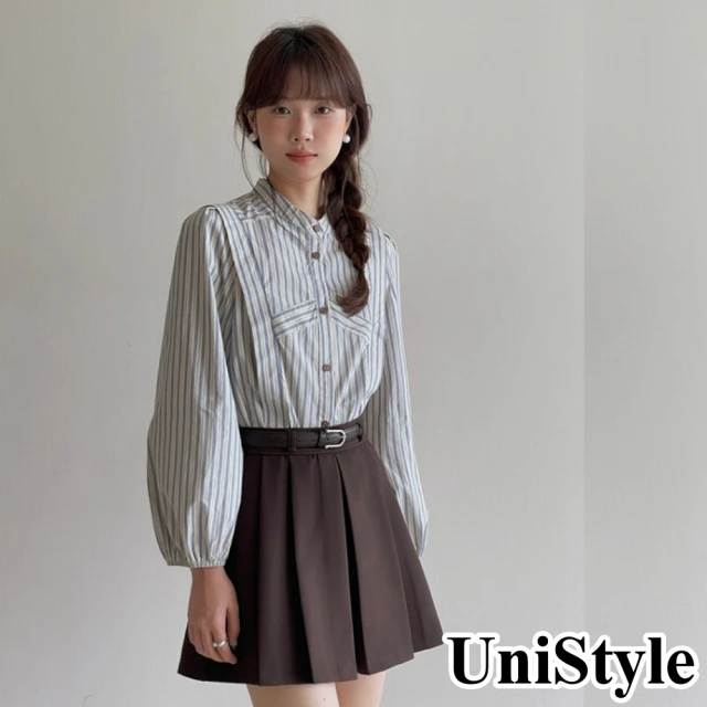 UniStyle 純色長袖襯衫 韓版呼吸感霧面水洗棉上衣 女