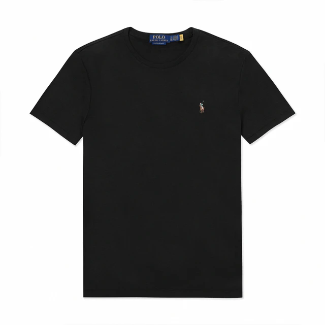 RALPH LAUREN RL POLO 經典刺繡彩小馬素面短袖T恤-黑色(平輸品/短T)