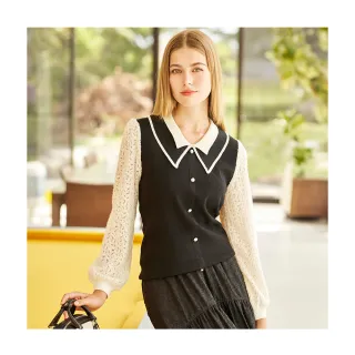 【en-suey 銀穗】仿兩件異素材拼接線衫-女