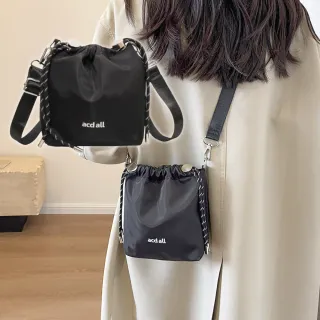【隨心變】交換禮物 韓版單肩抽繩水桶包(大容量 側背 肩背 休閒 收納 通勤 斜挎包 禮物 尼龍水桶包 