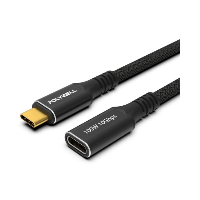 【POLYWELL】USB3.2 10G 100W Type-C 公對母延長線 /1米