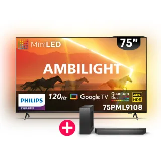 【Philips 飛利浦】75吋4K 120Hz QD Mini LED Google TV 智慧顯示器(75PML9108)