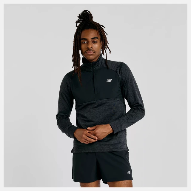 NEW BALANCE Athletics Heat Grid 1/2 Zip 運動上衣 長袖 拉鍊 黑色 運動(MT43204BK ∞)