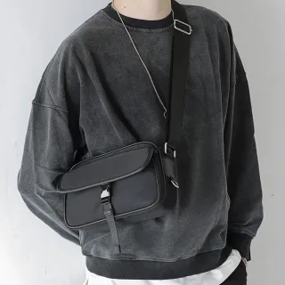 【LEESA】郵差包\重磅尼龍包\胸包\側背包\方包\隨身小包\包包\男包\黑色包包\斜背包\生日 