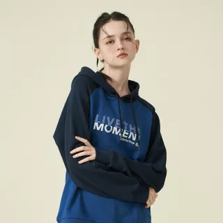 【ELLE ACTIVE】男女同款 兩色拼接連帽長袖上衣-寶藍色(EA24A2F1404#36)