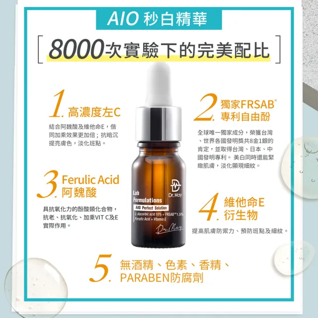 【Dr. May 美博士】AIO全效美白精華3入組 維他命C10%(內贈-專業保濕面膜4入+大安瓶美白面膜4入)