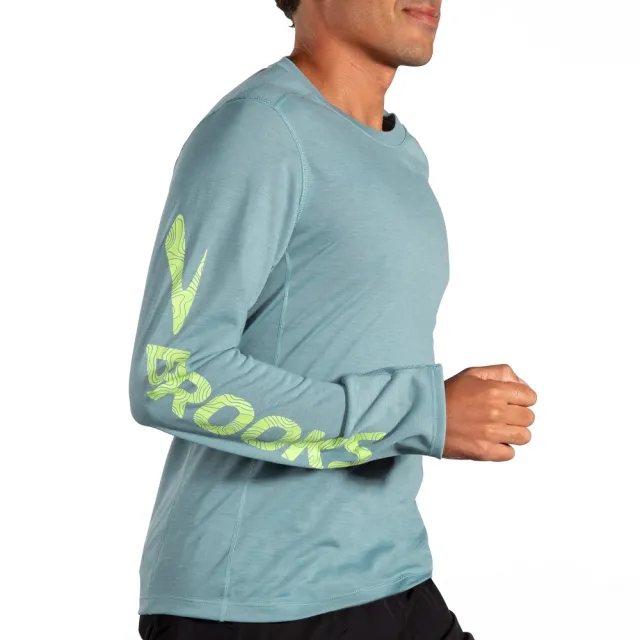 【BROOKS】男 Distance 長袖上衣 3.0_岩石藍花灰/Brooks Running(211501465)