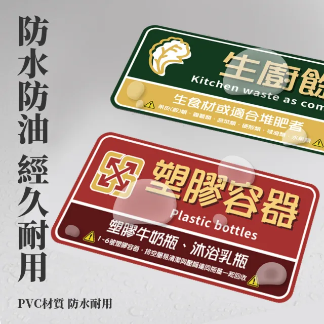 【ARRYN HOUSE】7入 垃圾分類貼紙 磨砂防水 ER0577(資源回收貼紙 回收分類標示 廚餘 塑膠紙類 鋁玻璃容器)