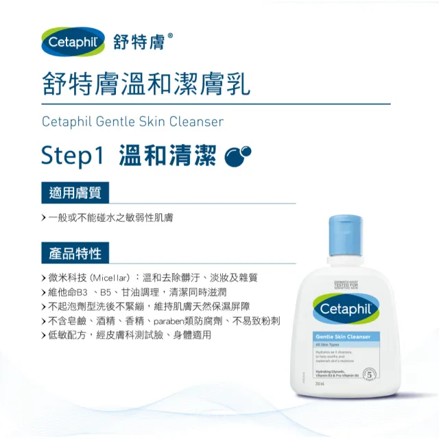 【Cetaphil 舒特膚】官方直營 溫和潔膚乳 500ml(洗面乳/敏感肌/保濕/B3/B5/乾燥粗糙)