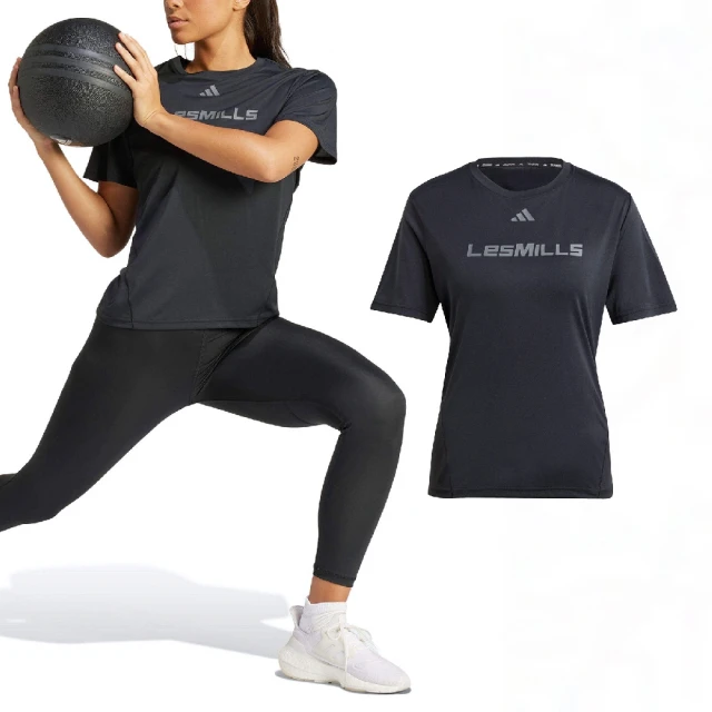 adidas 愛迪達 短袖 Les Mills Graphic 女款 黑 銀 吸濕 排汗 運動 瑜珈 健身 短T 愛迪達(IX7983)