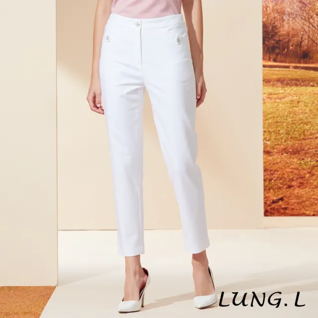 【LUNG.L 林佳樺】LQ60E01白色棉質斜口袋九分褲(秋冬新品 女裝)