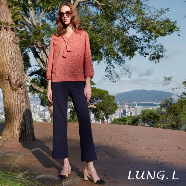 【LUNG.L 林佳樺】LQ51A橘色印花前領巾裝飾七分袖女裝上衣(秋冬新品)
