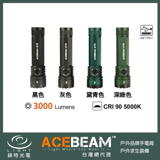 【ACEBEAM】錸特光電 E75 強光LED手電筒 4500流明 260米(EDC 磁吸 21700電池 USB-C)