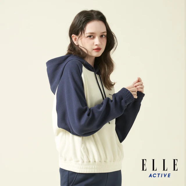 ELLE ACTIVE 女款 撞色連帽上衣-深藍色(EA24A2W1406#39)