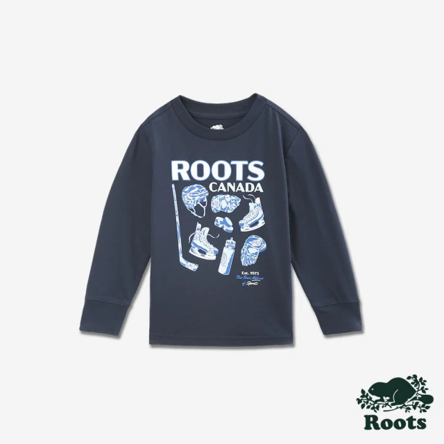 Roots Roots 小童-HOCKEY EQUIPMENT 長袖T恤(軍藍色)