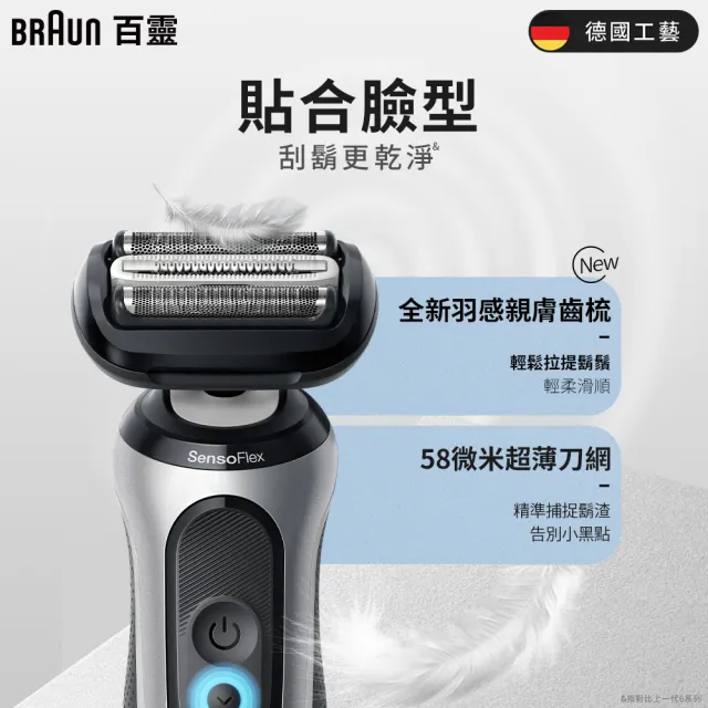 【德國百靈BRAUN】6系列PRO 靈動親膚電動刮鬍刀/電鬍刀-附鬢角刀  清潔充電座組(62-B7200cc 父親節 禮物)