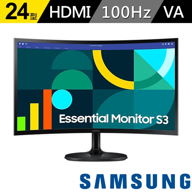 Samsung 三星 S24D362GAC 曲面萊茵護眼低藍100Hz飆速螢幕(24型/100Hz/FHD/1800R/HDMI+Dub/VA)