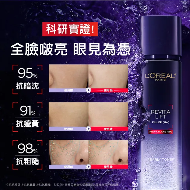 【LOREAL Paris 巴黎萊雅】玻尿酸瞬效保濕修護晶露2入組(啵啵精華水/液態紫熨斗/保濕)