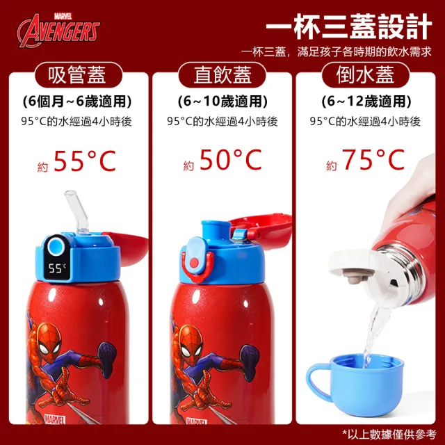 【Disney 迪士尼】草莓熊智能顯溫316不鏽鋼一杯三蓋保溫杯 600ml/650ml-禮盒裝(顯溫保溫瓶)