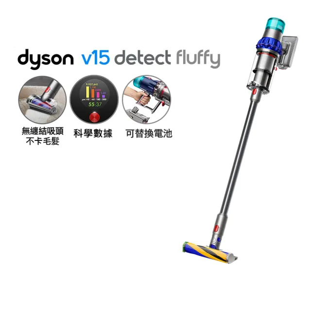 【dyson 戴森】V15 Detect Fluffy SV47 智慧無線吸塵器 光學偵測/除螨機(旗艦款)_電動碳纖維毛刷吸頭組