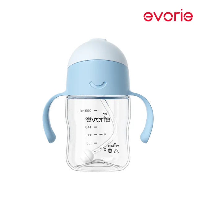 【Evorie】Tritan 200mL+300mL學飲吸管水杯組(總代理公司貨/微笑水杯)