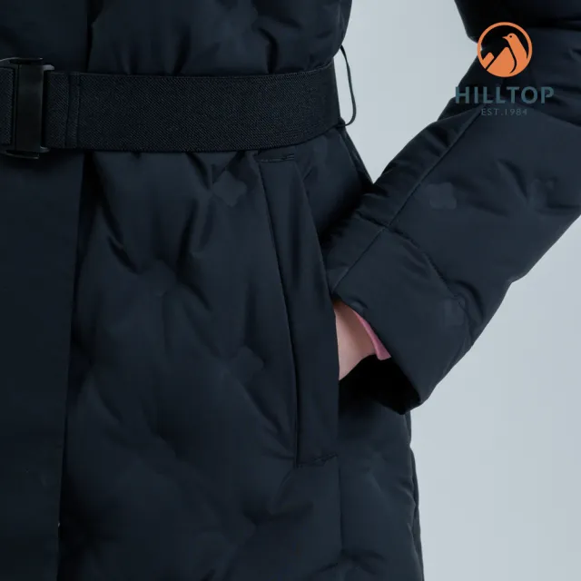 【Hilltop 山頂鳥】超潑水無縫石墨烯保暖蓄熱羽絨長大衣外套 女款 黑｜PF21XF98ECA0