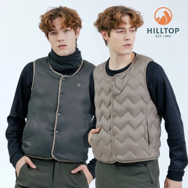 【Hilltop 山頂鳥】雙面穿超潑水石墨烯保暖蓄熱羽絨內背心 男款 卡其｜PF25XMG5ECNK