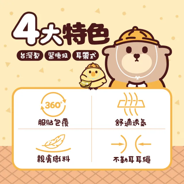 【華淨醫材】3D立體耳帶式醫療口罩-奶嘴黃(兒童30入/盒)