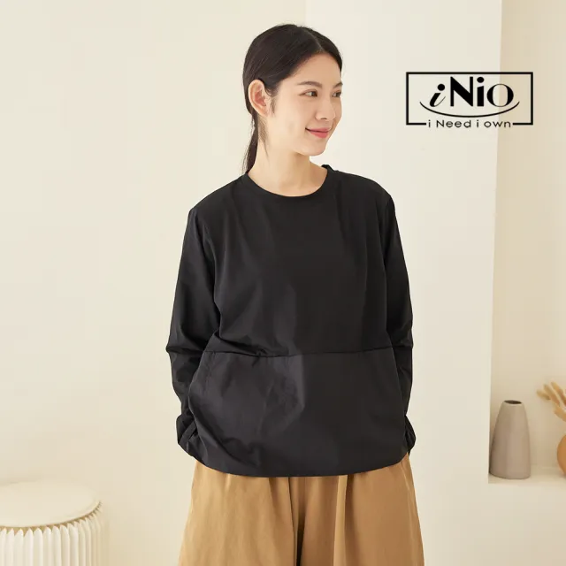 【iNio 衣著美學】長袖上衣 現貨 秋冬新品 口袋拼接 蝴蝶結綁背 長袖棉T(CDW1757)