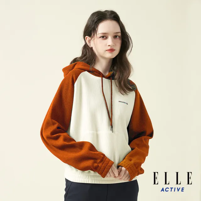 【ELLE ACTIVE】女款 撞色連帽上衣-橘色(EA24A2W1406-64)