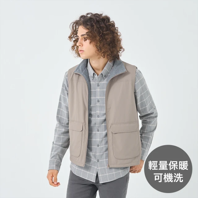 GIORDANO 佐丹奴 男裝立領大口袋背心 刷毛蓄暖系列(29 落石棕)