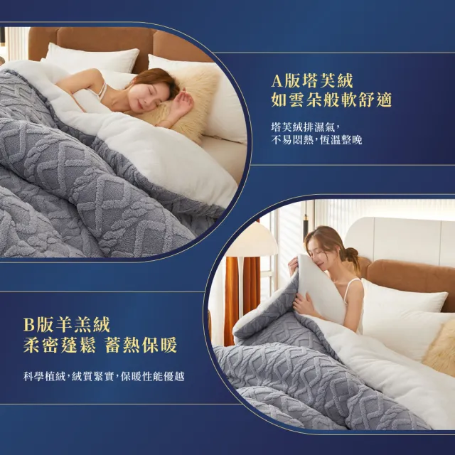 【寢聚 Sleep Club】買一送一 塔芙絨×羊羔絨 雙面加厚暖暖被 雙人被 150x200cm(2.3KG 4色任選 棉被 冬被)