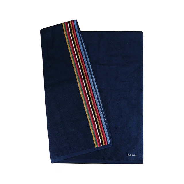 Paul Smith Paul Smith簡約刺繡LOGO單側條紋純棉浴巾(大/海軍藍x多色)