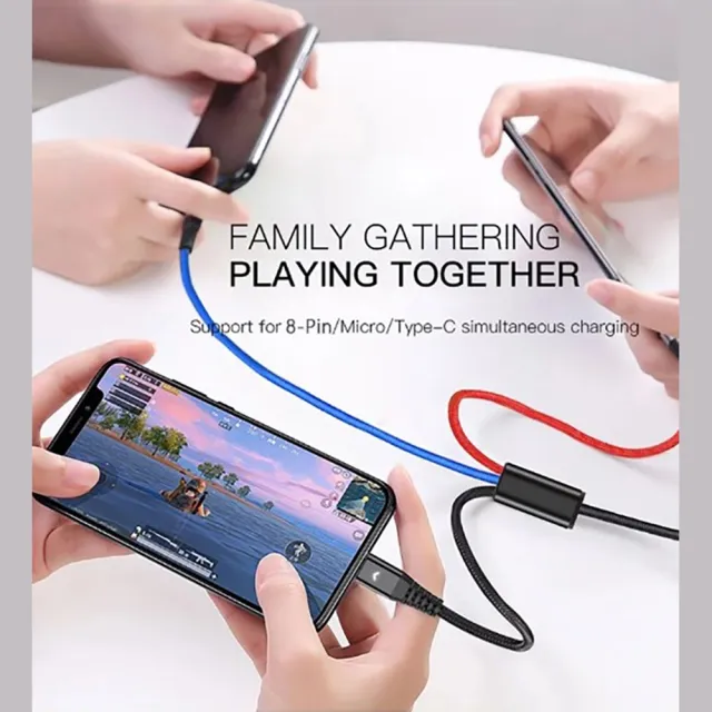 【Bill Case】第二代三色LED燈一統三國USB三合一Lightning USB C Micro快速充電線120公分(一條抵三條)