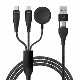 【LineQ】100W二分三快充5合一多功能編織充電線 P-51