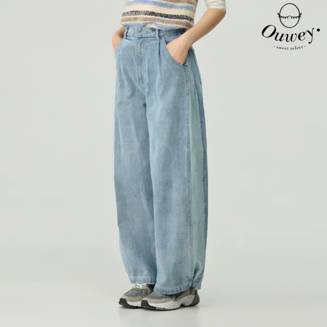 【OUWEY 歐薇】可調式高腰老爺牛仔褲(淺藍;S-L;3243328661)