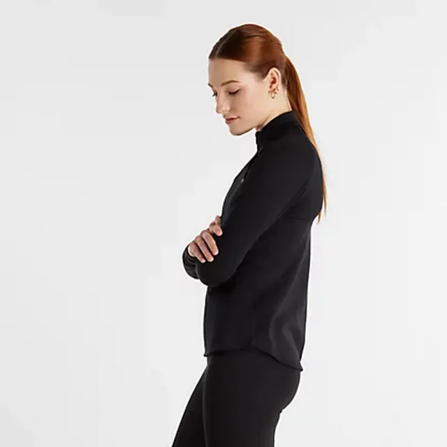 【NEW BALANCE】 NB 半開襟上衣 圓領套頭衫 長袖立領上衣 女款 黑色(WT43200BK-F)