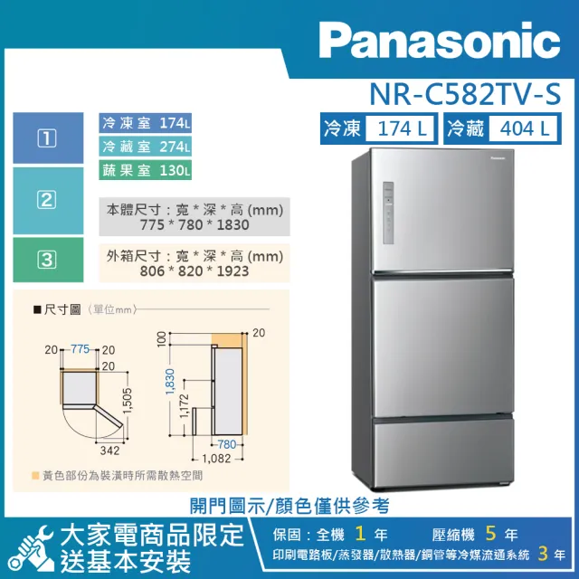 【Panasonic 國際牌】578公升 一級能效智慧節能右開三門冰箱(NR-C582TV)