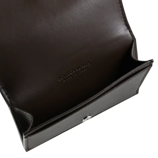 【BOTTEGA VENETA 寶緹嘉】簡約大格手工編織小牛皮信用卡名片證件零錢包(深咖)