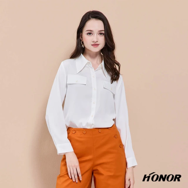 HONOR 山形屋 簡約百搭口袋修身襯衫-白