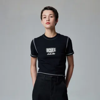 【Dickies】女款黑色撞色縫線胸前品牌Logo設計舒適短袖T恤｜DK0A863JBLK