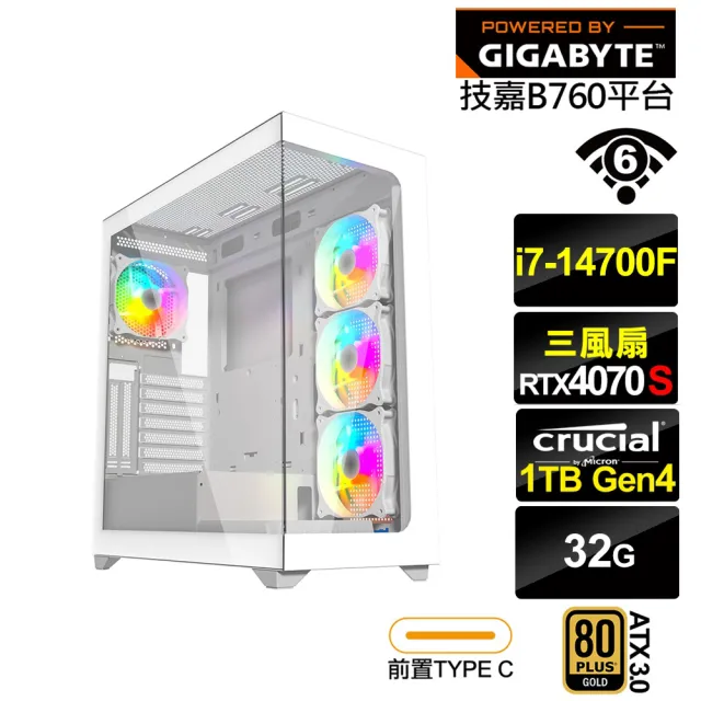【技嘉平台】i7廿核RTX 4070 SUPER{嘯栗鳶L60C}電競電腦(i7-14700F/B760/32G/1TB/WIFI)