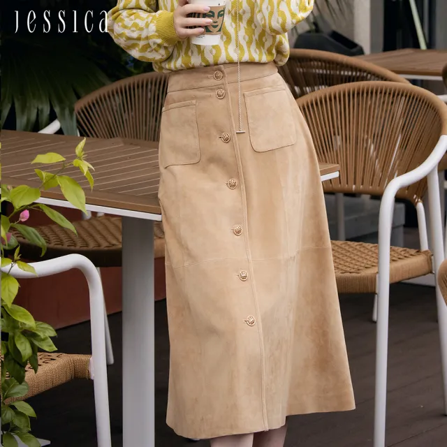 【JESSICA】氣質百搭麂皮雙口袋長裙J44100