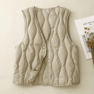 【ACheter】夾棉內搭輕薄保暖背心貼身V領馬甲短版上衣#123597(白/黑/卡其/杏)