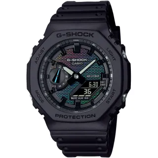 【CASIO 卡西歐】G-SHOCK 八角防護彩虹磚牆漸層蒸鍍雙顯手錶 情人節 禮物(GA-2100RW-1A/速)