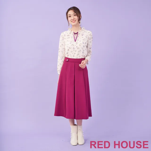 【RED HOUSE 蕾赫斯】素雅打褶長裙(紫紅色)