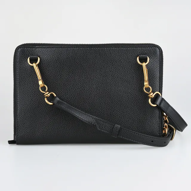 【Balenciaga 巴黎世家】BALENCIAGA Neo Classic復古金釦小牛皮拉鍊斜背包手拿包(黑)